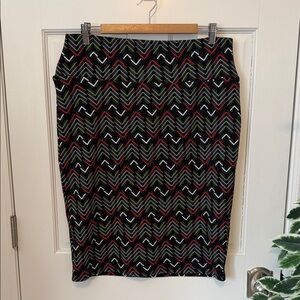 LuLaRoe Women’s Chevron Pencil Skirt - Black, Red, Green Size XL